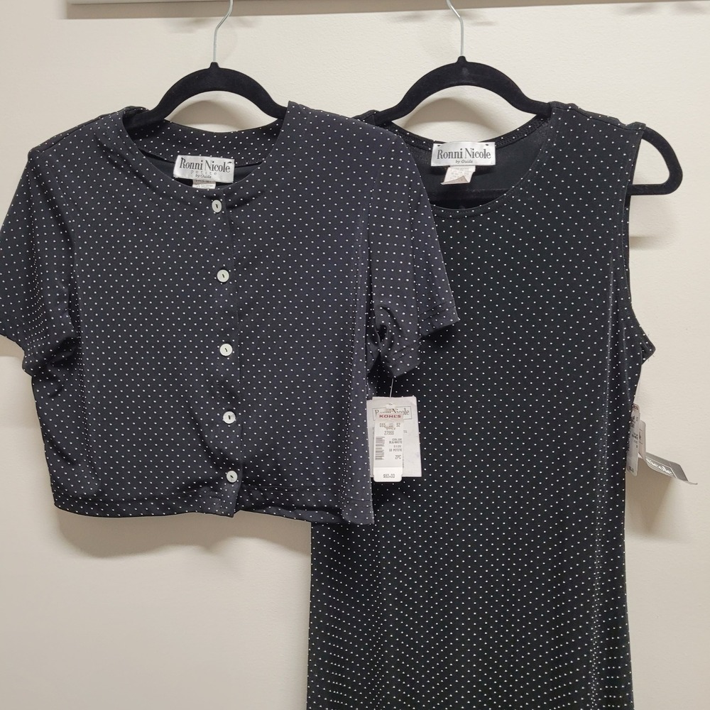 Ronni Nicole Petite Polka Dot Maxi Dress and Jacket 2pc Set Black White 10P